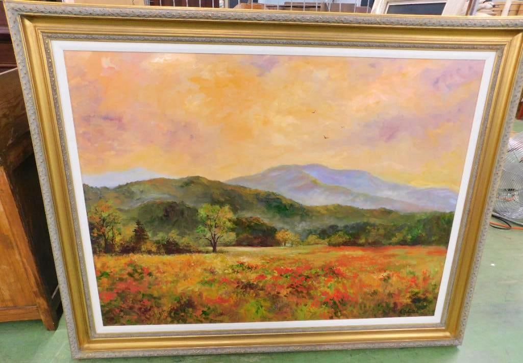 Large Oil on Canvas - Signed Alan McCarter - "Visions of Red Cades Cove" - 45" x 56.5": See Photos For Condition and Details