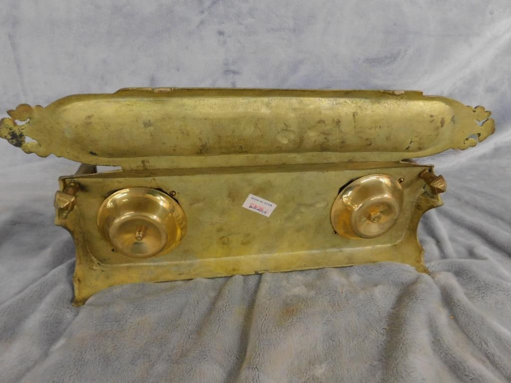 Vintage Brass Double Inkwell with Gold Filled Fountain Pen - 5.75" x 12.25" x 6.5" - 9