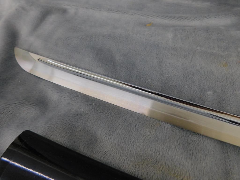Pair of Modern Japanese Samurai Swords with Lacquer Sheaths and Stand - 40" and 27" Long - 10