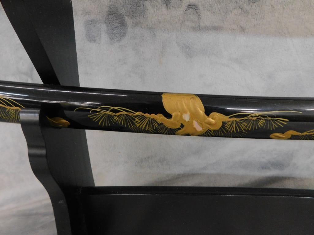 Pair of Modern Japanese Samurai Swords with Lacquer Sheaths and Stand - 40" and 27" Long - 7