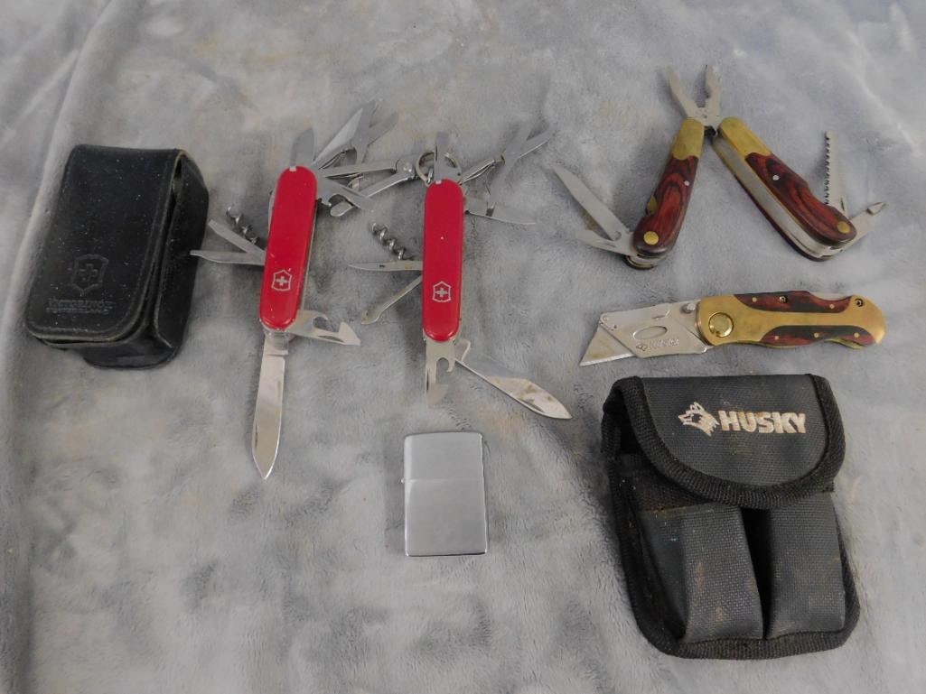 Pair of Victorinox Pocket Knives - Husky Pocket Knife - Zippo Lighter - 11