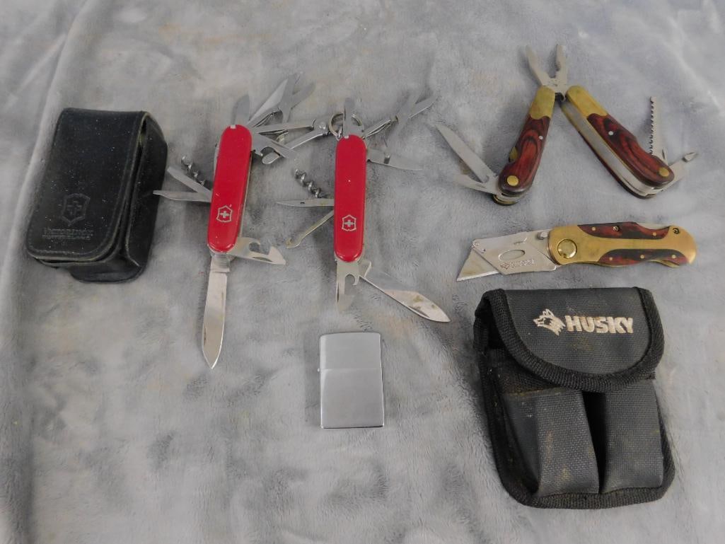 Pair of Victorinox Pocket Knives - Husky Pocket Knife - Zippo Lighter - 12