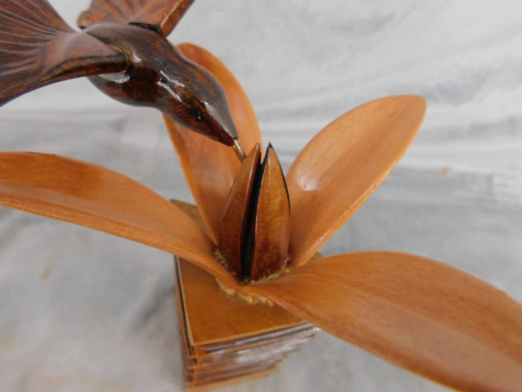 Pair of Carved Wood Bird Statues - Both Signed Gomes - 4.5" x 8.5" x 9" - 8.75" x 6" x 6" - 11