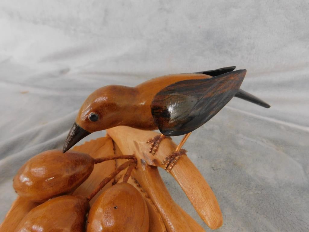 Pair of Carved Wood Bird Statues - Both Signed Gomes - 4.5" x 8.5" x 9" - 8.75" x 6" x 6" - 3