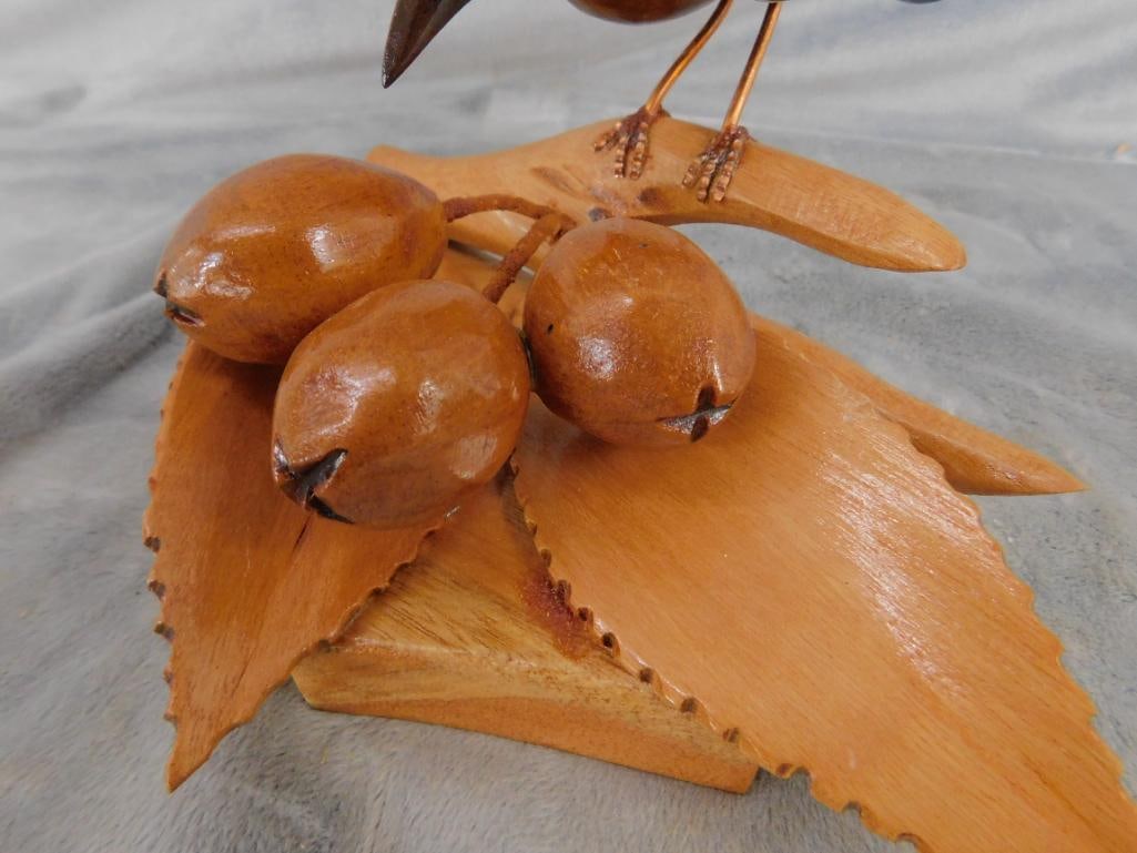 Pair of Carved Wood Bird Statues - Both Signed Gomes - 4.5" x 8.5" x 9" - 8.75" x 6" x 6" - 4