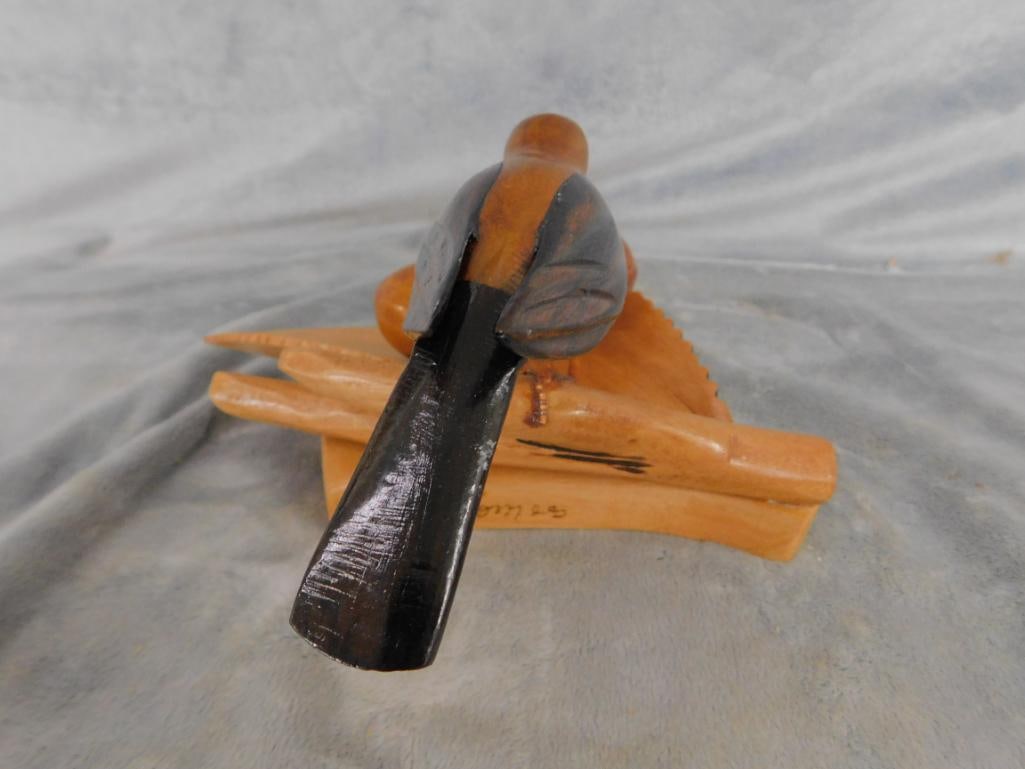 Pair of Carved Wood Bird Statues - Both Signed Gomes - 4.5" x 8.5" x 9" - 8.75" x 6" x 6" - 5