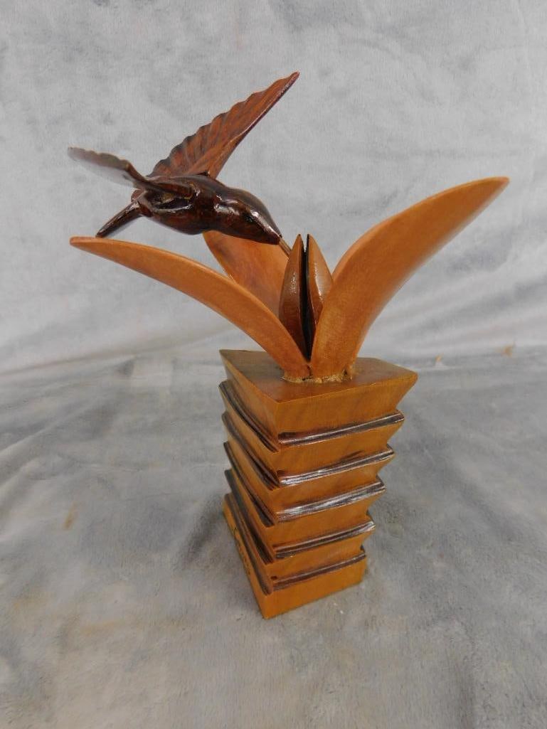 Pair of Carved Wood Bird Statues - Both Signed Gomes - 4.5" x 8.5" x 9" - 8.75" x 6" x 6" - 8