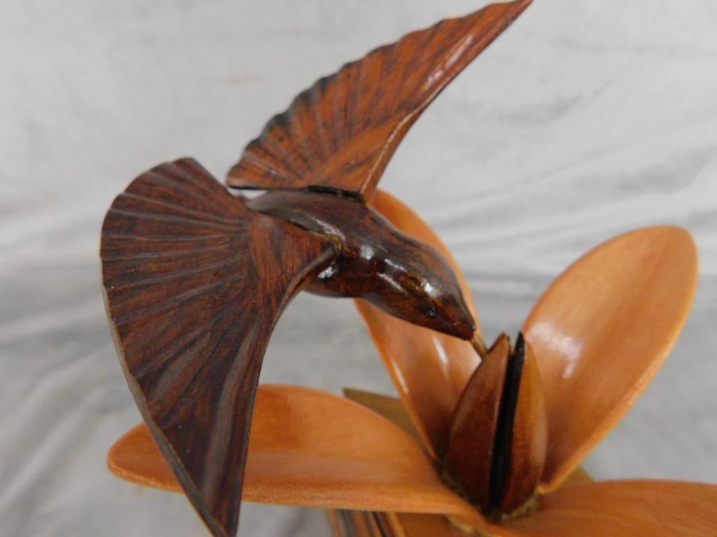 Pair of Carved Wood Bird Statues - Both Signed Gomes - 4.5" x 8.5" x 9" - 8.75" x 6" x 6" - 9
