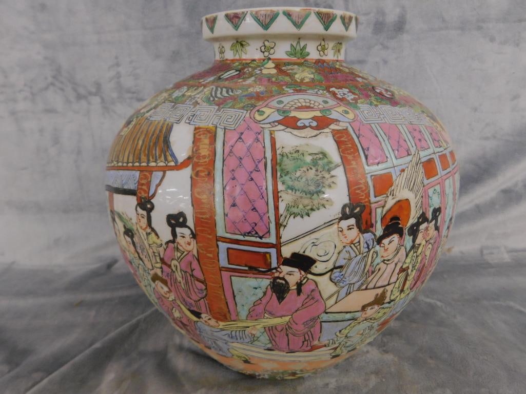 Chinese Rose Medallion Vase - 12.5" x 12.5" - 13