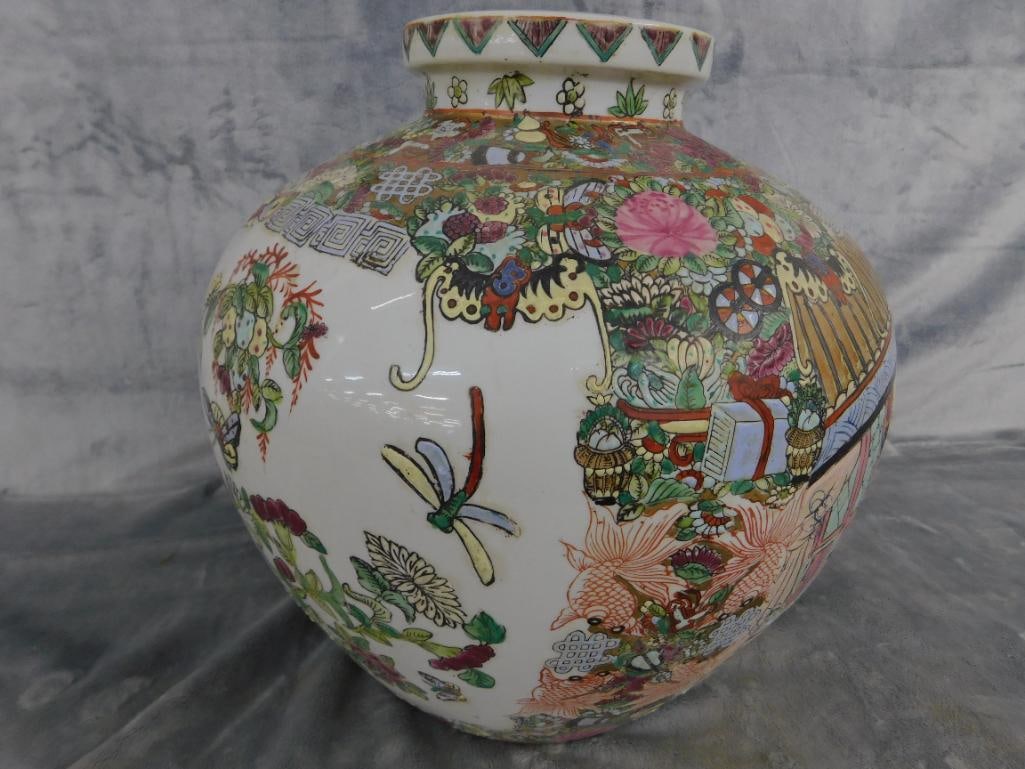 Chinese Rose Medallion Vase - 12.5" x 12.5" - 9