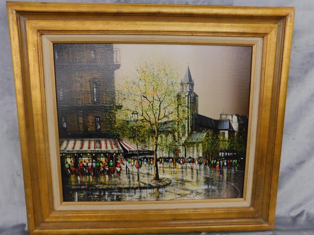 Modern Oil on Canvas - Paris Cafe Scene - Signed - 28.5" x 32.5" - 11