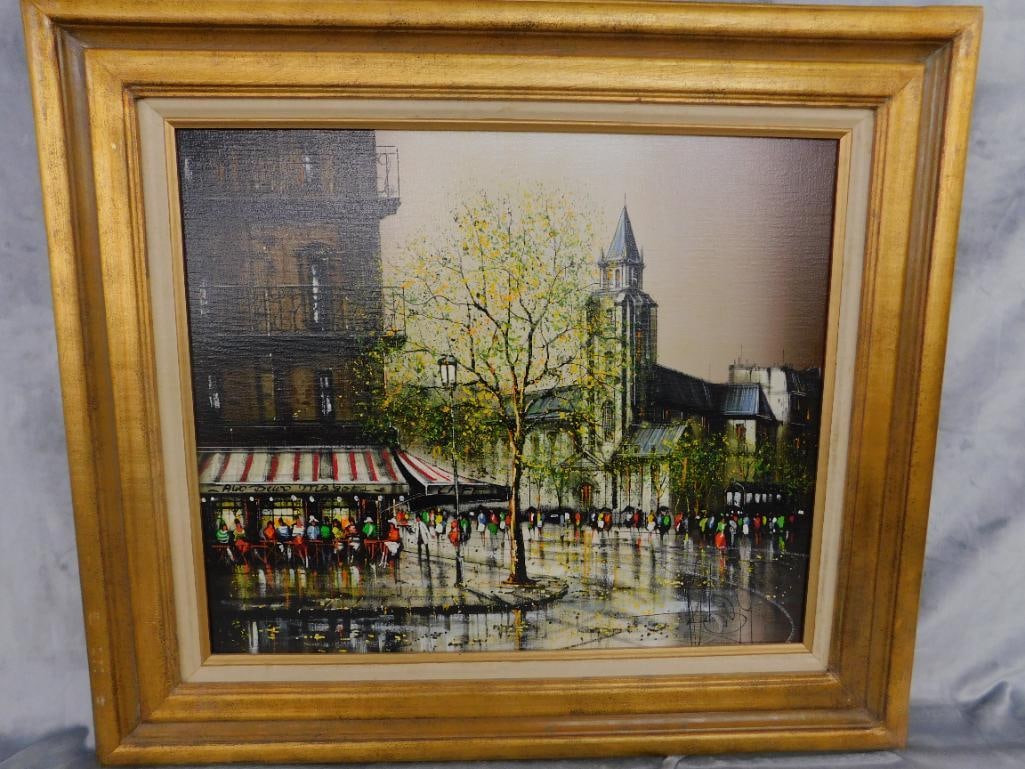 Modern Oil on Canvas - Paris Cafe Scene - Signed - 28.5" x 32.5" - 12