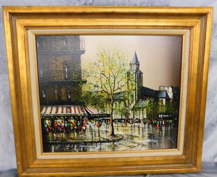 Modern Oil on Canvas - Paris Cafe Scene - Signed - 28.5" x 32.5": See Photos For Condition and Details