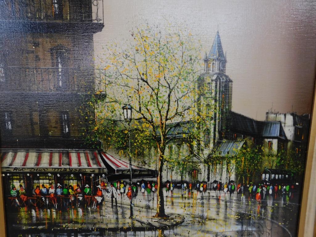 Modern Oil on Canvas - Paris Cafe Scene - Signed - 28.5" x 32.5" - 2