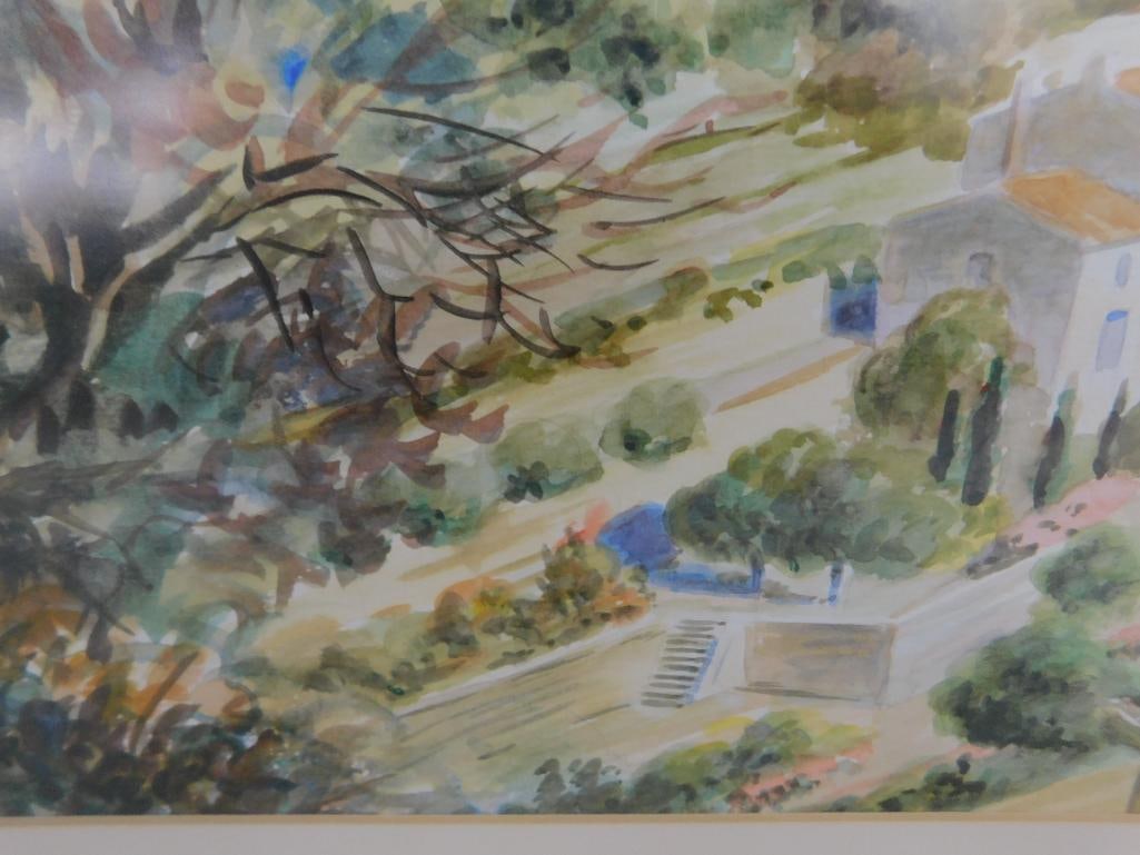 Framed Watercolor - Signed - Mediterranean Coastal Town - 19.5" x 25.5" - 6