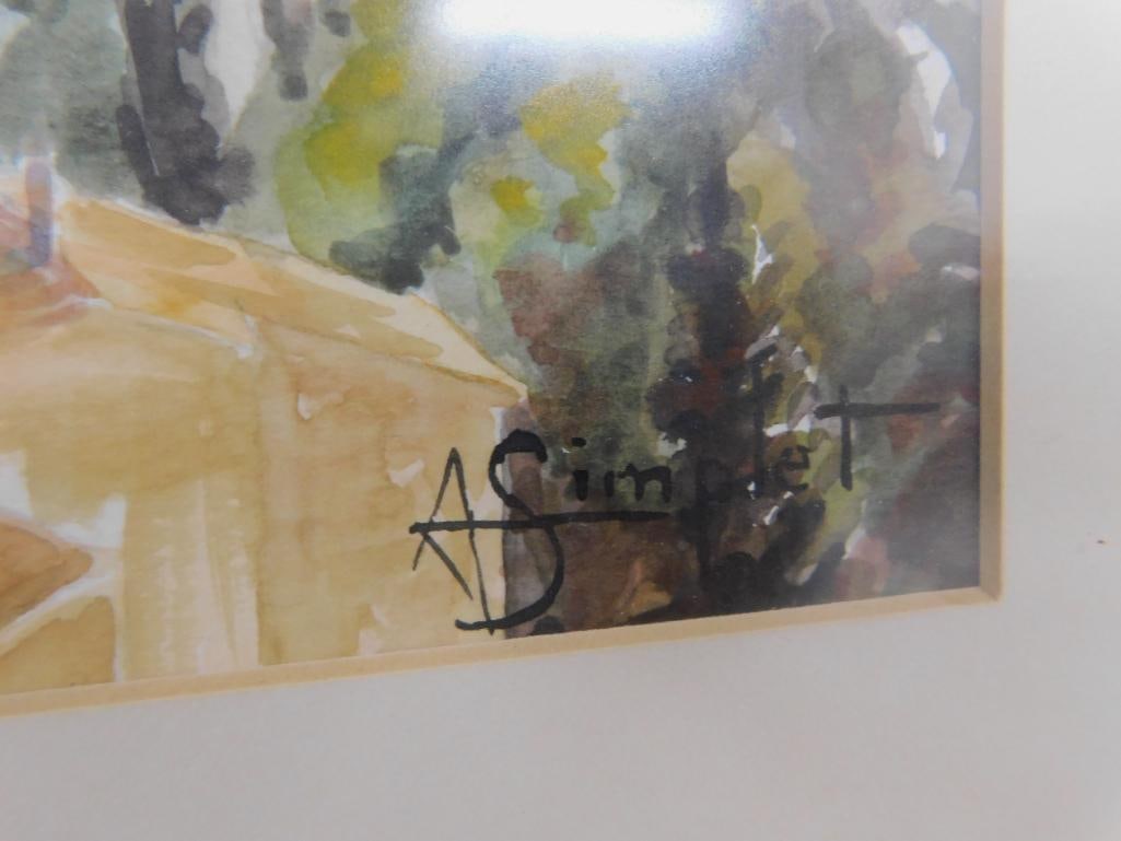 Framed Watercolor - Signed - Mediterranean Coastal Town - 19.5" x 25.5" - 7