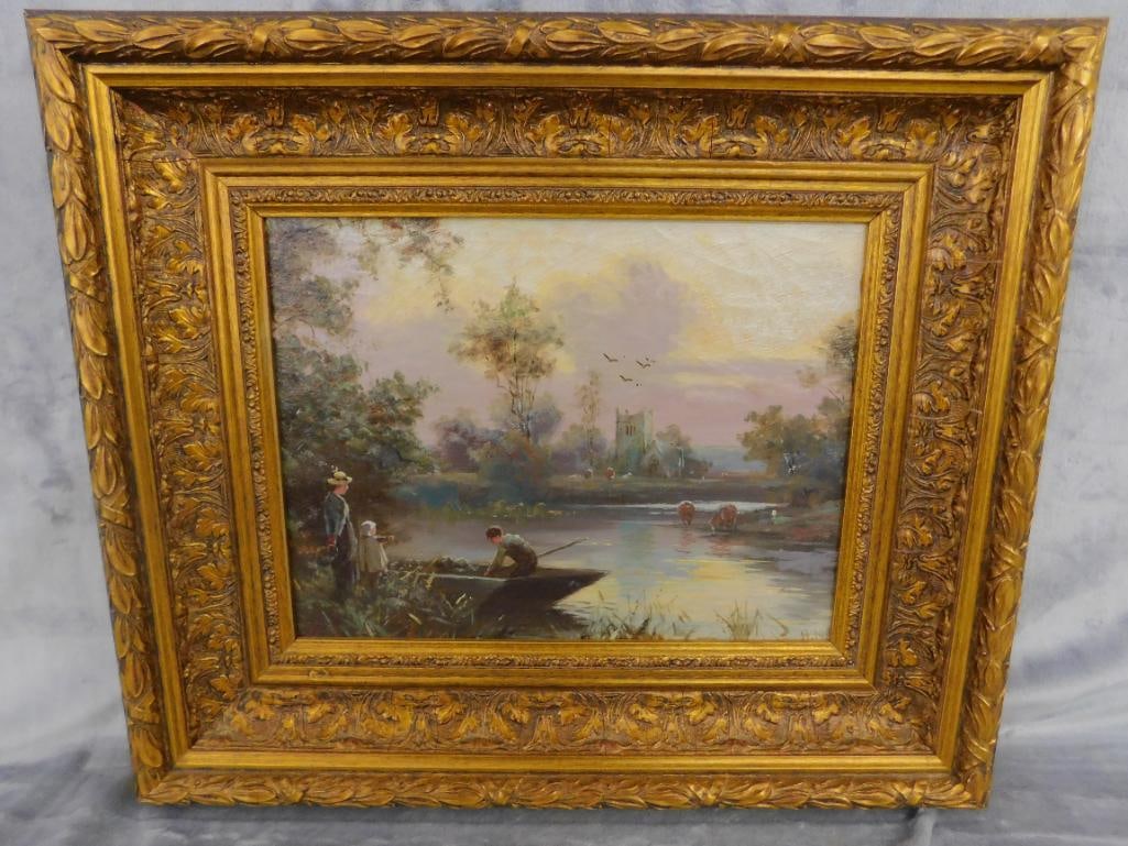19th Century Oil on Board - Henry Martin - English Landscape - Gilded Ornate Frame - 10