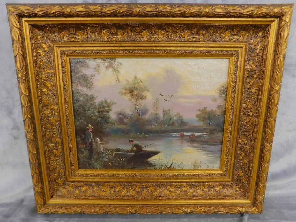 19th Century Oil on Board - Henry Martin - English Landscape - Gilded Ornate Frame - 11