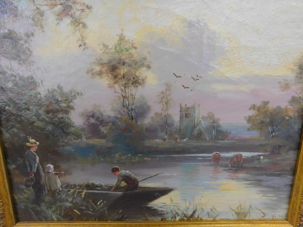 19th Century Oil on Board - Henry Martin - English Landscape - Gilded Ornate Frame - 9