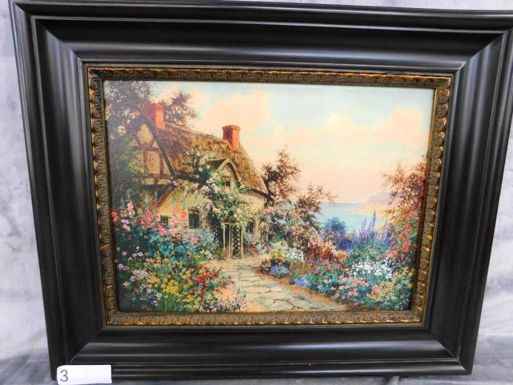 Giclee on Canvas - J. Halford Ross - English Cottage Garden - 18.5" x 22.5": See Photos For Condition and Details