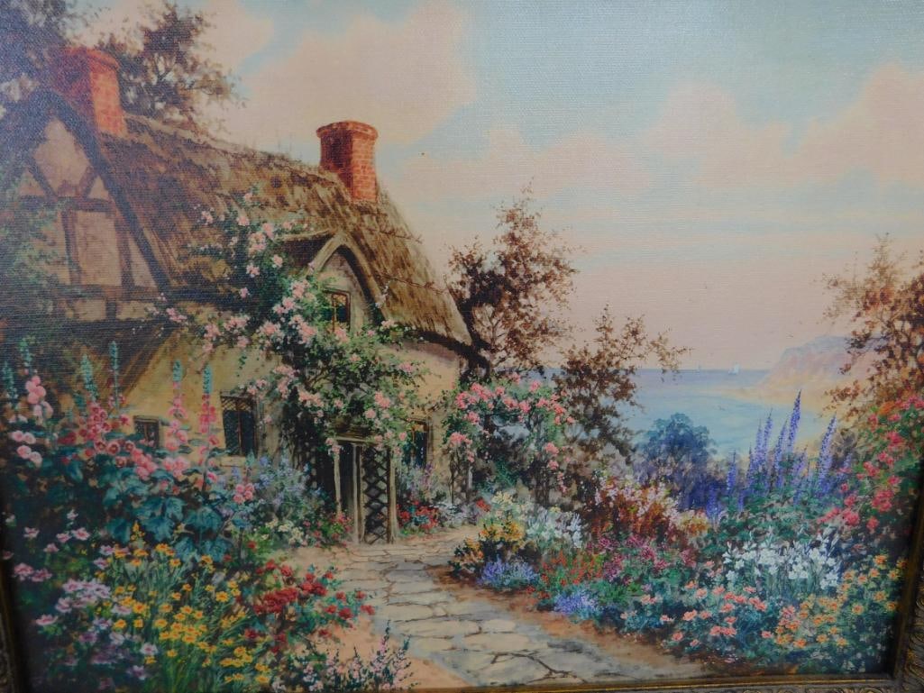 Giclee on Canvas - J. Halford Ross - English Cottage Garden - 18.5" x 22.5" - 2