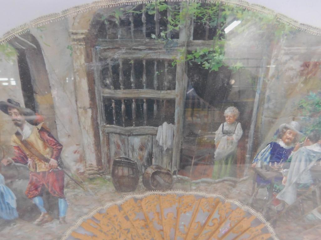 Vintage Hand Painted and Carved Fan - Framed - 16" x 25.5" x 2" - 4