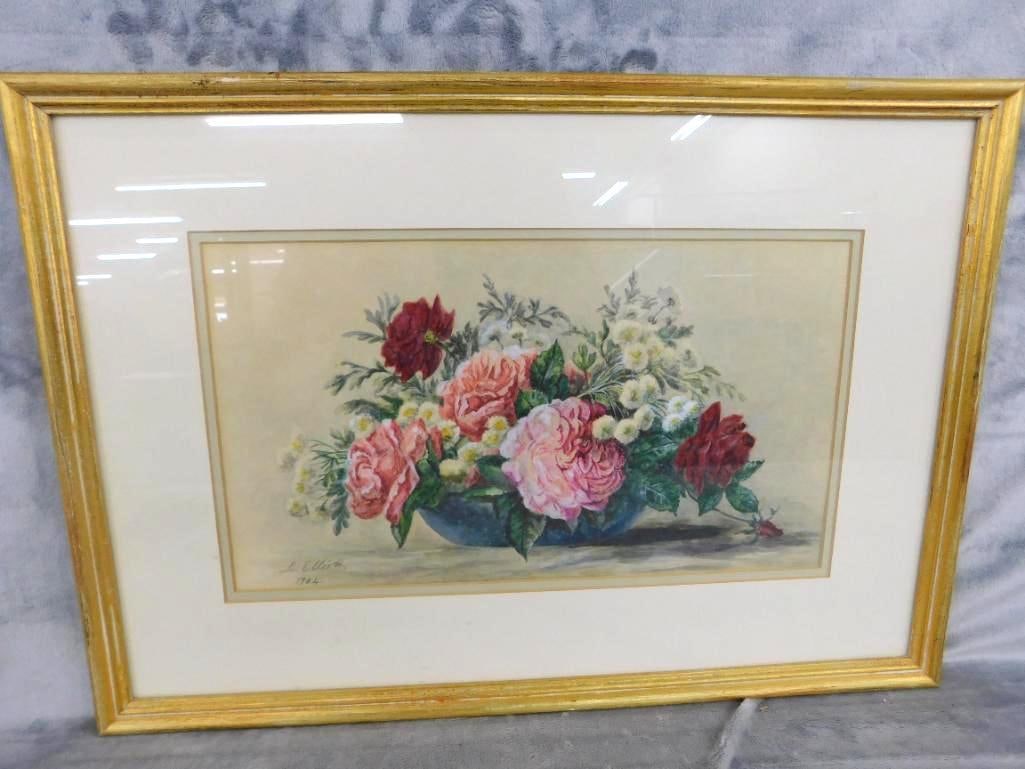 1904 Pastel Floral Painting - Signed L. Elliot - 16" x 23": See Photos For Condition and Details