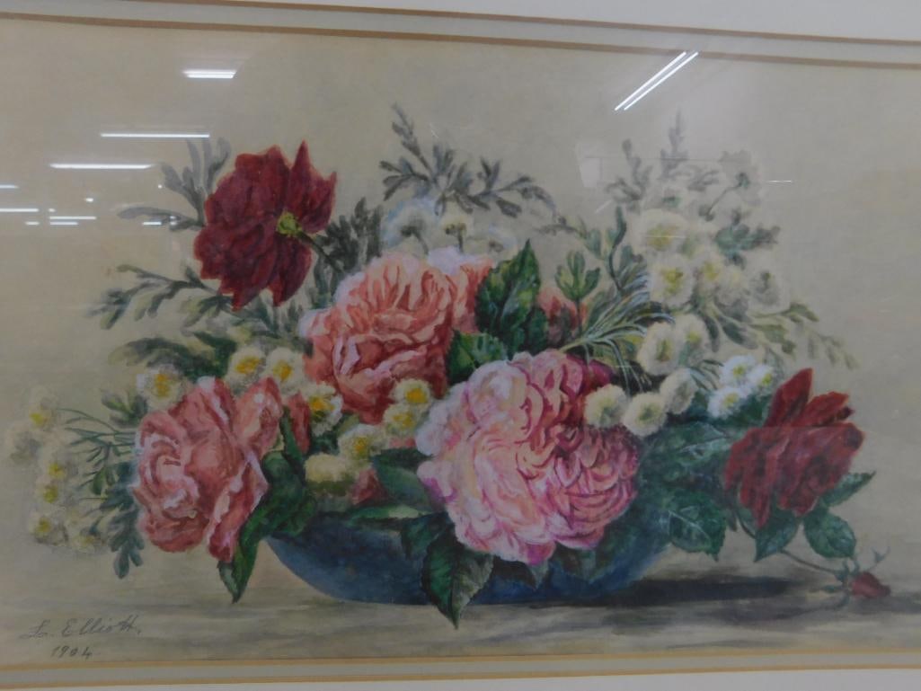 1904 Pastel Floral Painting - Signed L. Elliot - 16" x 23" - 2