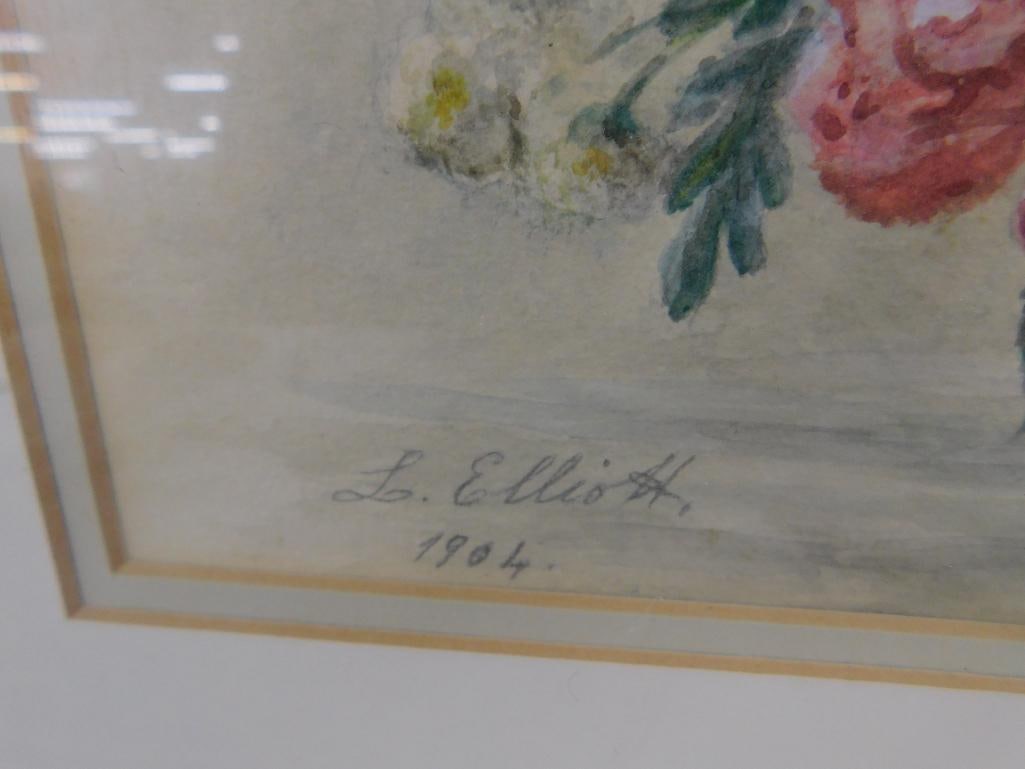 1904 Pastel Floral Painting - Signed L. Elliot - 16" x 23" - 6