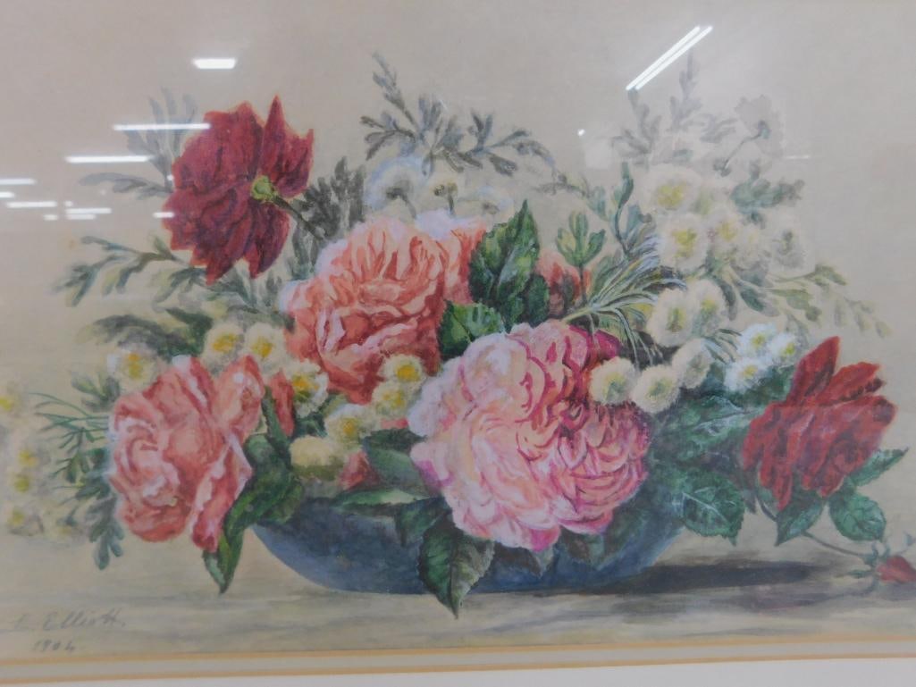 1904 Pastel Floral Painting - Signed L. Elliot - 16" x 23" - 7