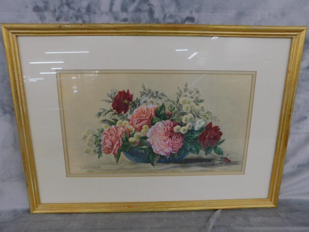 1904 Pastel Floral Painting - Signed L. Elliot - 16" x 23" - 8