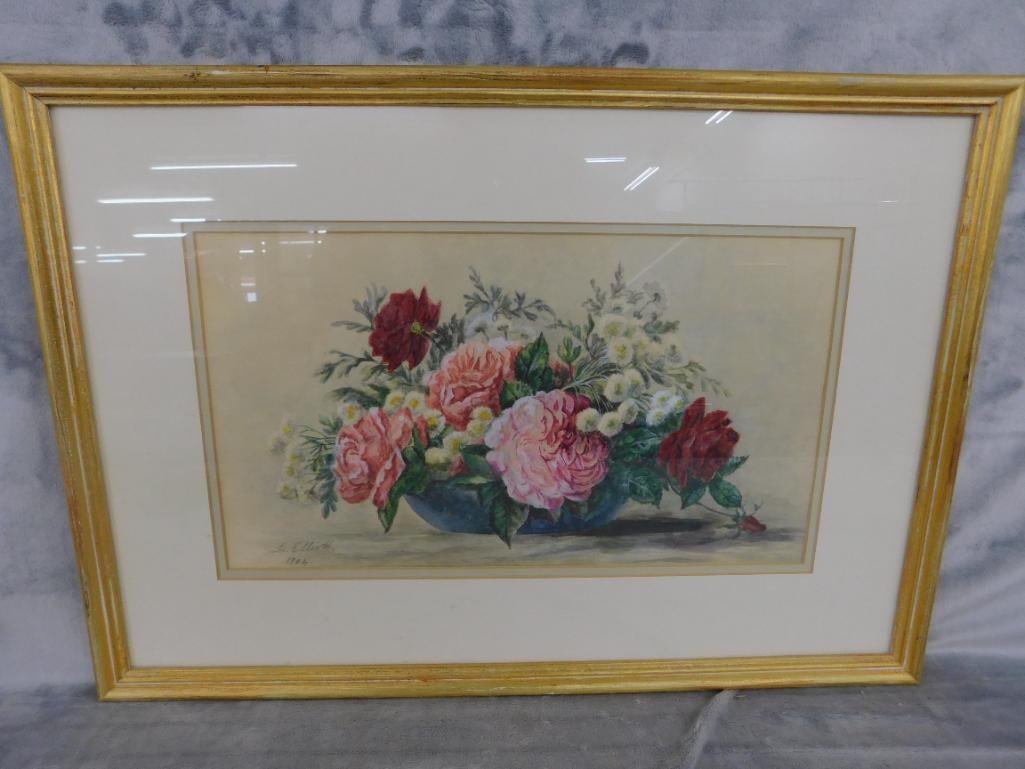1904 Pastel Floral Painting - Signed L. Elliot - 16" x 23" - 9