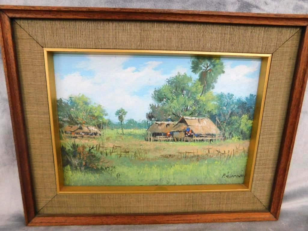 Framed Oil on Board - "Peaceful Days" - P. Tuppoch - 12" x 15": See Photos For Condition and Details