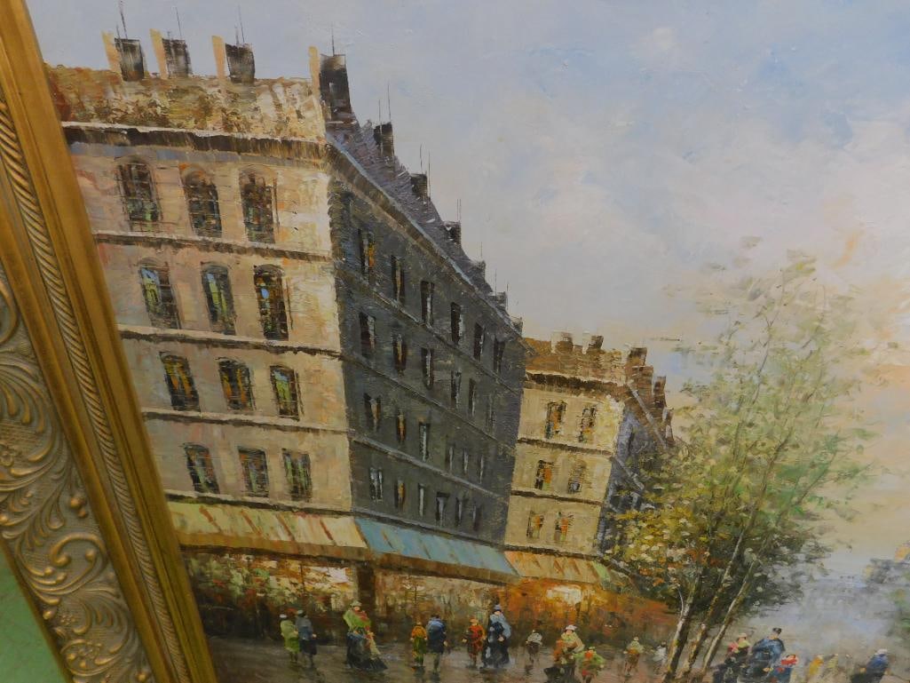 Modern Oil on Canvas - Signed Stevens - Paris City Scape - Ornate Frame - 50" x 61.5" - 2