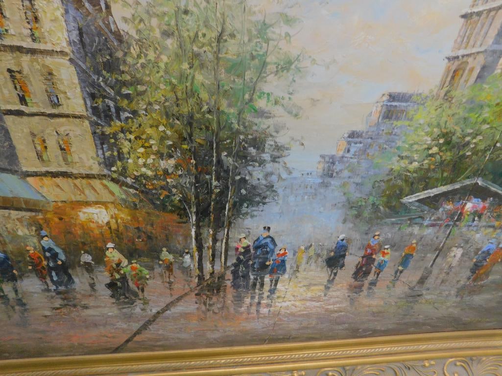Modern Oil on Canvas - Signed Stevens - Paris City Scape - Ornate Frame - 50" x 61.5" - 4