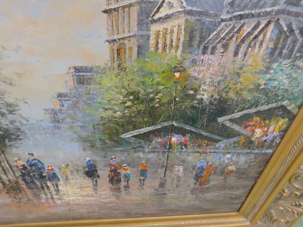 Modern Oil on Canvas - Signed Stevens - Paris City Scape - Ornate Frame - 50" x 61.5" - 5