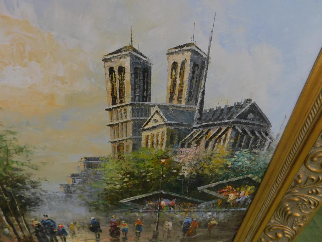 Modern Oil on Canvas - Signed Stevens - Paris City Scape - Ornate Frame - 50" x 61.5" - 6