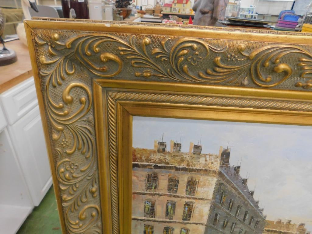Modern Oil on Canvas - Signed Stevens - Paris City Scape - Ornate Frame - 50" x 61.5" - 7