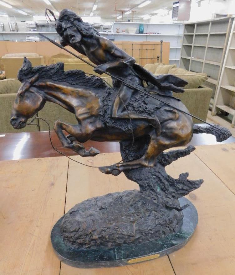 Frederic Remington Bronze - After Death - " Cheyenne" - Granite Base - 20" x 22" x 9": See Photos For Condition and Details