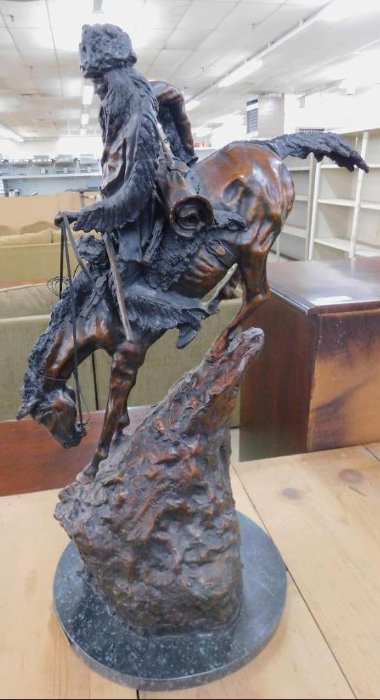Frederic Remington Bronze - After Death - " Mountain Man" - Granite Base - 27.5" x 18" x 13": See Photos For Condition and Details