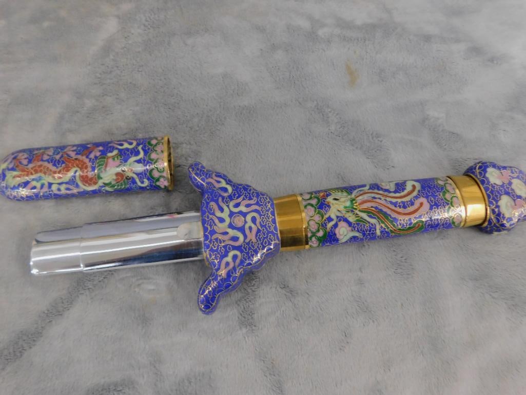 Ceremonial Chinese Collapsible Cloisonne Sword - 39.5" Long Open - Original Box - 10