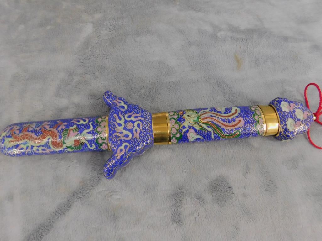 Ceremonial Chinese Collapsible Cloisonne Sword - 39.5" Long Open - Original Box - 11