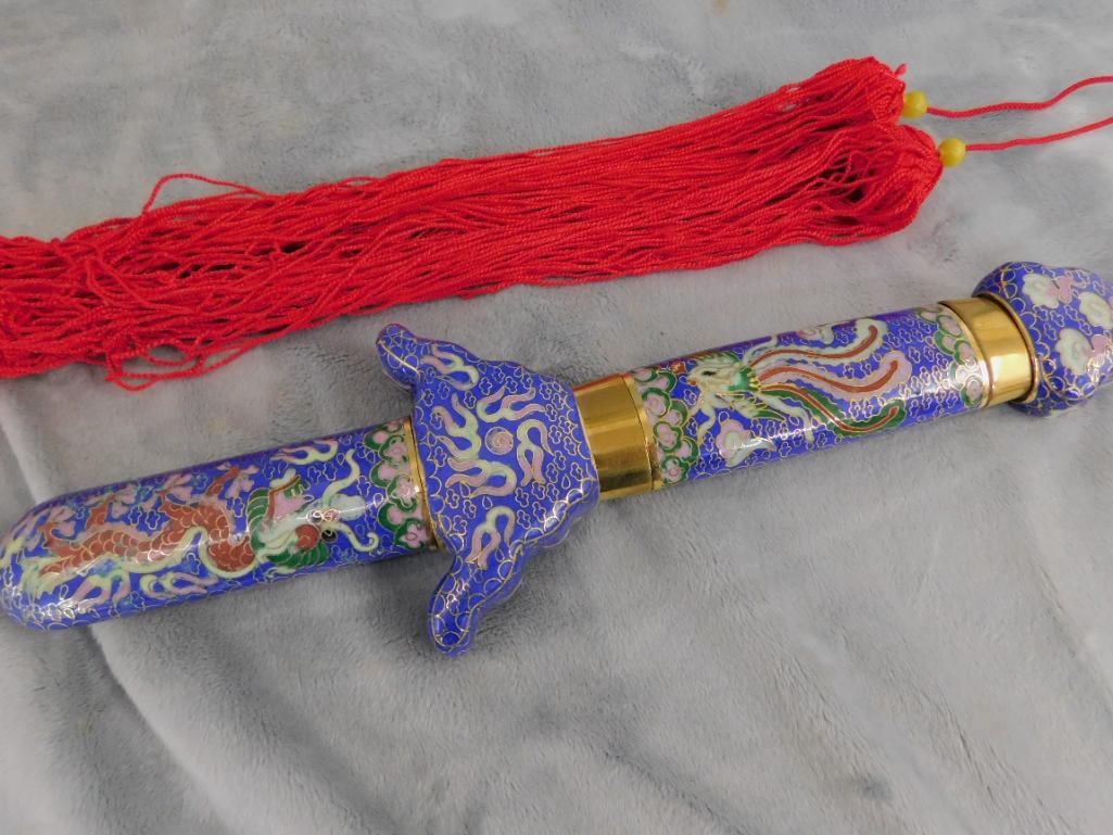 Ceremonial Chinese Collapsible Cloisonne Sword - 39.5" Long Open - Original Box - 2