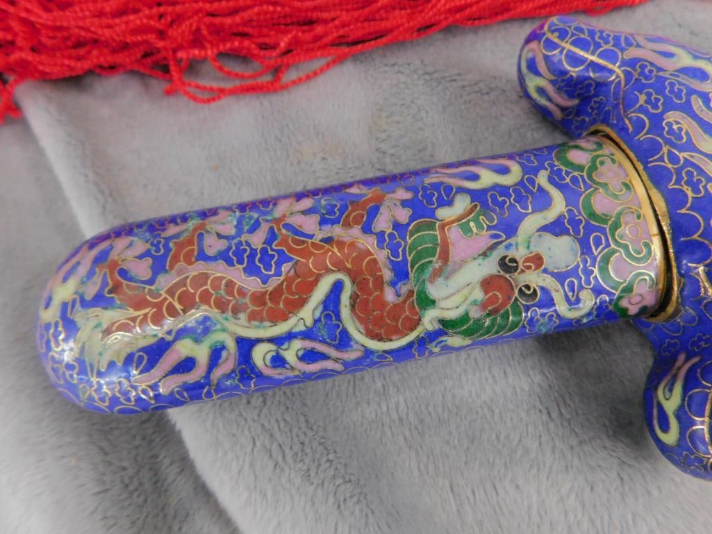 Ceremonial Chinese Collapsible Cloisonne Sword - 39.5" Long Open - Original Box - 3
