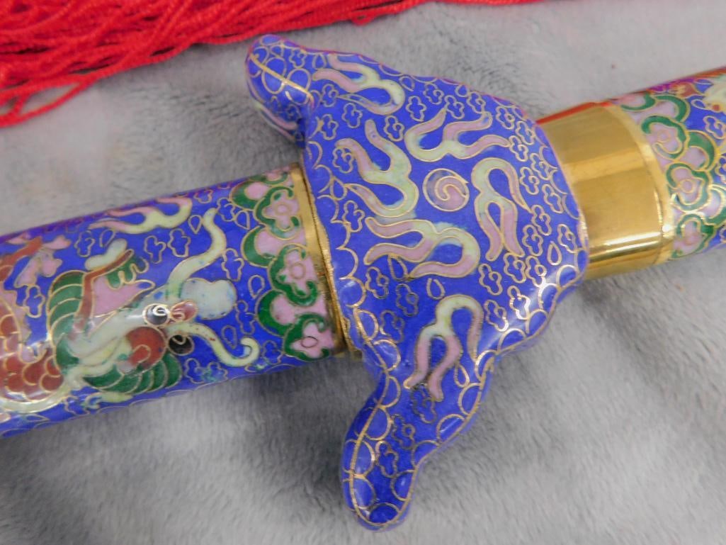 Ceremonial Chinese Collapsible Cloisonne Sword - 39.5" Long Open - Original Box - 4