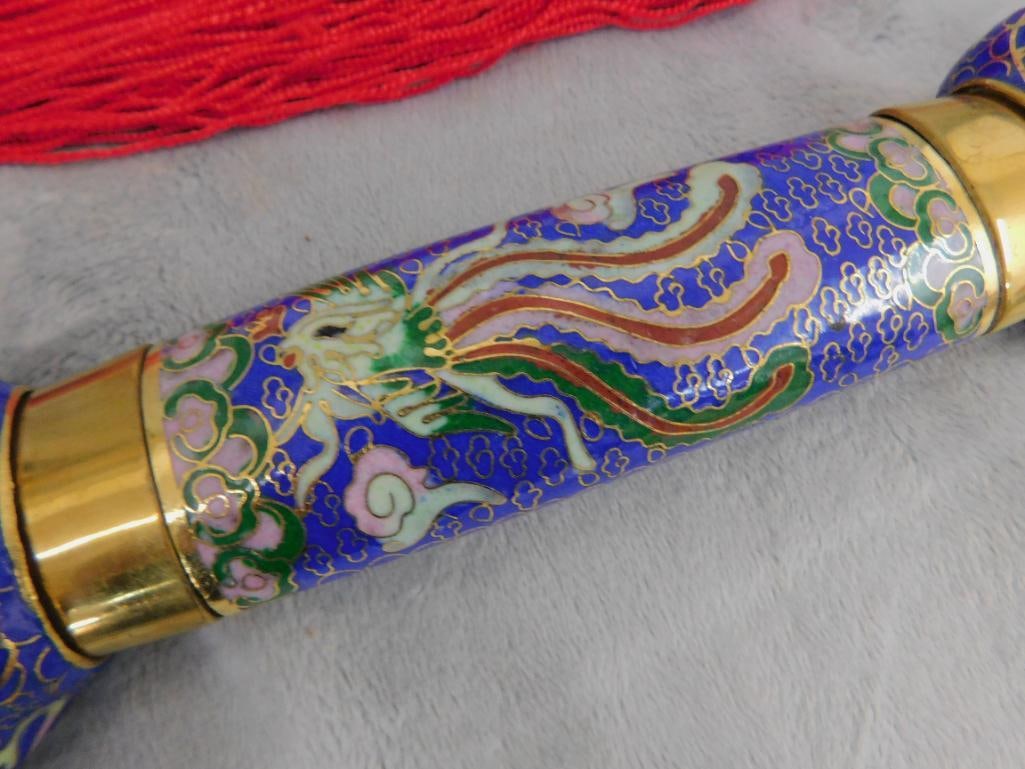 Ceremonial Chinese Collapsible Cloisonne Sword - 39.5" Long Open - Original Box - 5