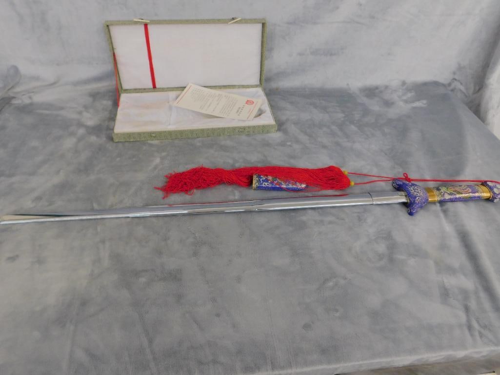 Ceremonial Chinese Collapsible Cloisonne Sword - 39.5" Long Open - Original Box - 7