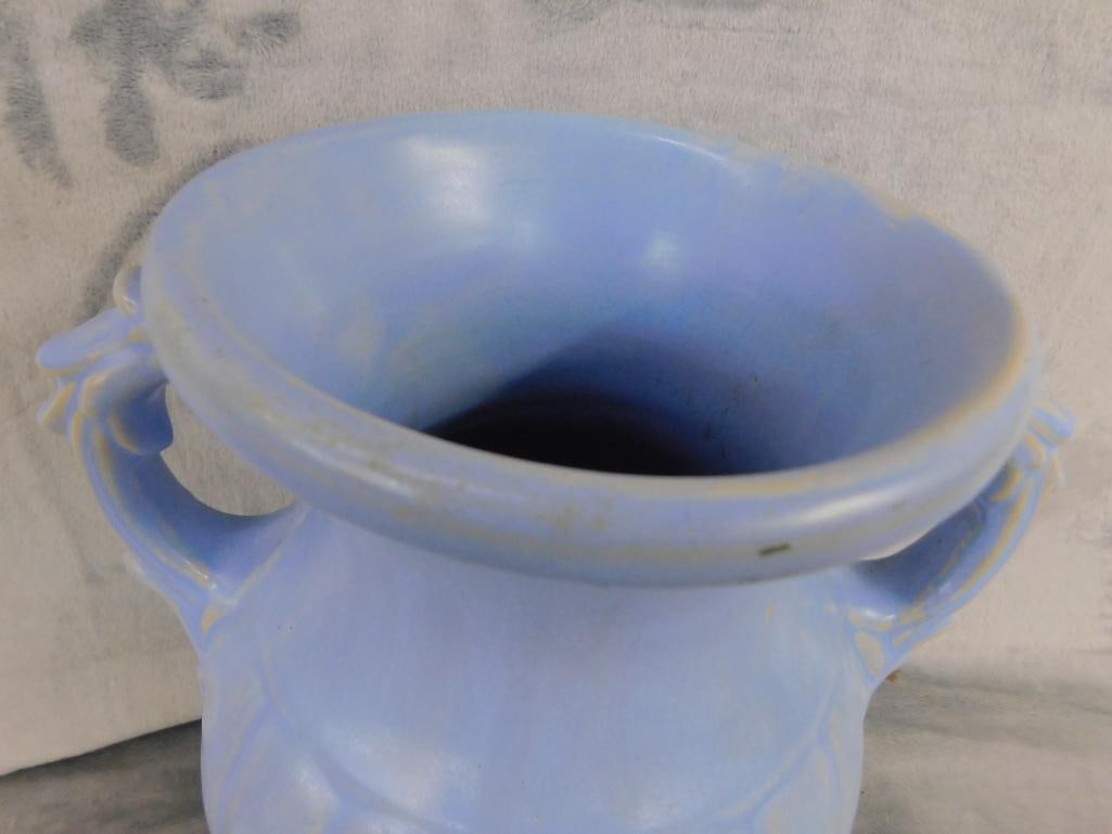 USA Pottery Double Handled Vase - Sky Blue Glaze - 12.5" x 10" x 8" - 2