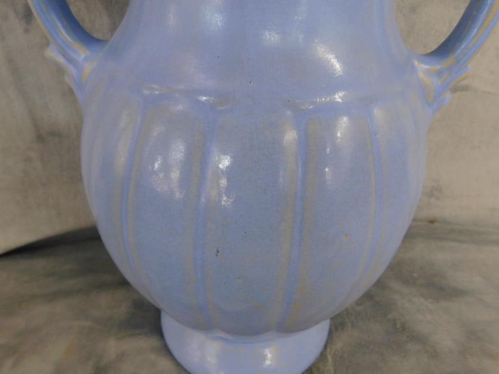 USA Pottery Double Handled Vase - Sky Blue Glaze - 12.5" x 10" x 8" - 4