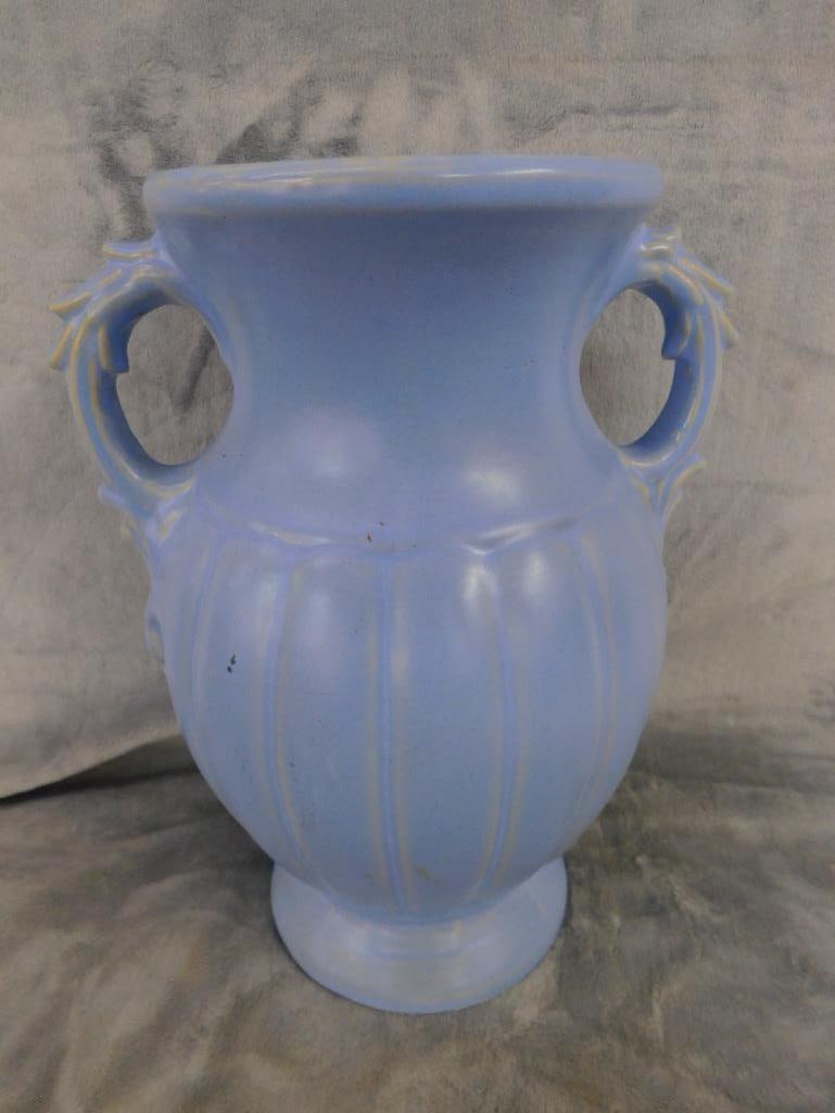 USA Pottery Double Handled Vase - Sky Blue Glaze - 12.5" x 10" x 8" - 7